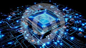 Advanced Microchip Processor On Motherboard For AI And Modern Computer Technology
