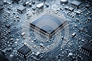 Advanced Microchip Processor Mounted On High-Tech Electronic Circuit Board