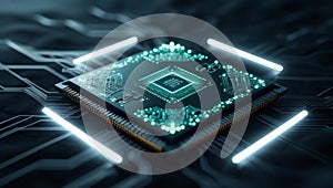 Advanced Microchip Technology with Glowing Circuits and Futuristic Design elements