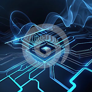 Advanced Microprocessor With Blue Light Trails And Digital Circuitry chip technology