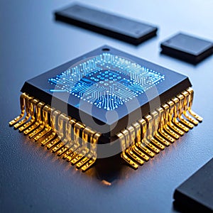 Advanced Microprocessor with Glowing Blue Circuits