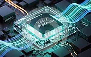 Advanced Neural Processor Chip Technology Futuristic Digital Design Circuit Board AI Data Future