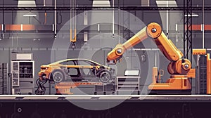 Advanced orange robotic arm automating car production photo