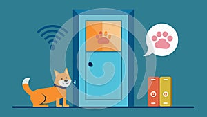 The advanced pet door utilizes voice recognition technology to only grant access to specific pets.. Vector illustration. photo