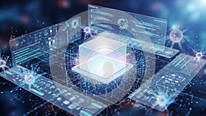 Advanced Quantum Computing Processor Futuristic Digital Visualization