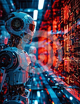 Advanced robot working with digital data in high-tech environment