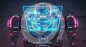 Advanced robotic ai interface displaying complex data and neural network patterns futuristic technology