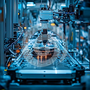 Advanced Robotic Arm in Automated Manufacturing Assembly Line