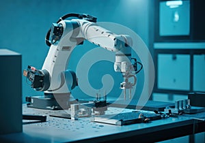 Advanced robotic arm working on precision tasks in a modern laboratory photo