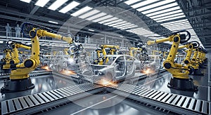 Advanced robotic arms operating on an automated assembly line in a modern factory setting