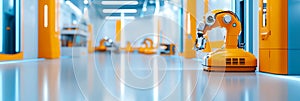 Advanced Robotic Factory Interior Futuristic factory automation robotics technology innovation Clean efficient production photo