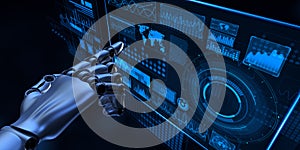 Advanced Robotic Hand Interacting with Digital Data Interface in Artificial Intelligence and Machine Learning Environment. 3d