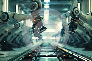 Advanced Robotics Assembly Line in a High-Tech Factory Environment