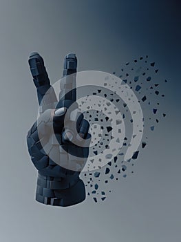 Advanced Robotics Fragmenting Robotic Hand in Action Against Gray Background