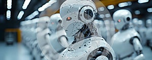 Advanced robotics: A futuristic assembly line with humanoid robots