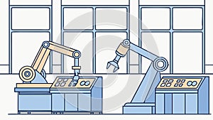 Advanced Robotics in a High-Tech Manufacturing Facility, vector design Generative AI