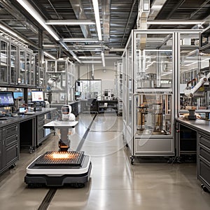 Advanced Robotics Lab with Automated Systems and High-Tech Equipment for Precision Manufacturing Processes in a Modern Facility
