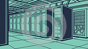 Advanced Server Room, Network Infrastructure Data Management, vector design Generative AI