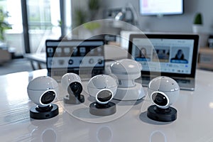 Advanced surveillance cameras with digital recording technology safeguard and secure communication in home environments.