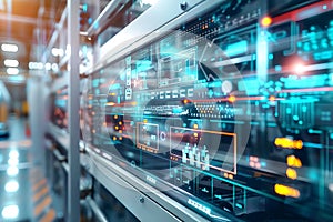 Advanced Technological Server Rack Displaying Real-time Data