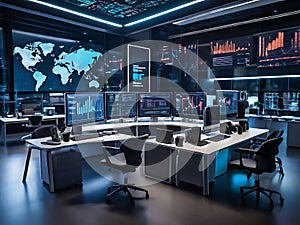 Advanced Technology Command Center with Global Data Visualization and Analysis.