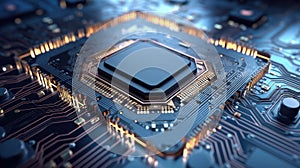 Advanced Technology Concept Visualization: Circuit Board CPU Processor Microchip Starting Artificial Intelligence Digitalization