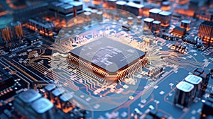 Advanced Technology Concept Visualization: Circuit Board CPU Processor Microchip Starting Artificial Intelligence Digitalization