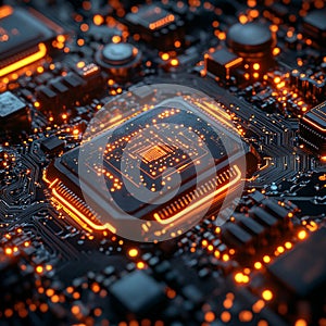 Advanced Technology Concept Visualization. US investment. Circuit Board CPU Processor Microchip Starting Artificial