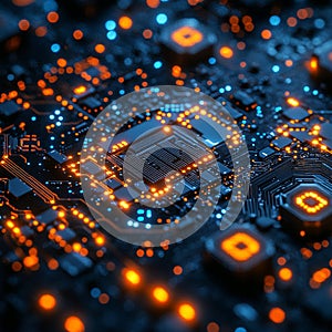 Advanced Technology Concept Visualization. US investment. Circuit Board CPU Processor Microchip Starting Artificial