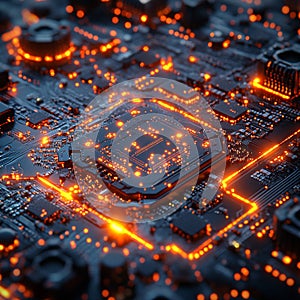 Advanced Technology Concept Visualization. US investment. Circuit Board CPU Processor Microchip Starting Artificial