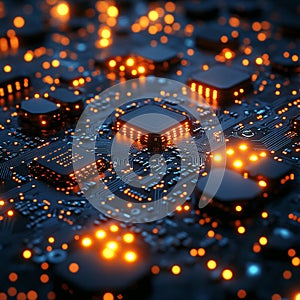 Advanced Technology Concept Visualization. US investment. Circuit Board CPU Processor Microchip Starting Artificial