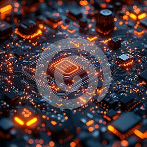 Advanced Technology Concept Visualization. US investment. Circuit Board CPU Processor Microchip Starting Artificial