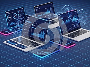 Advanced technology devices displaying data analytics interfaces