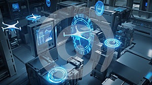 Advanced Technology Hub with Futuristic Drones