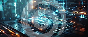 Advanced technology interface displaying complex data and digital connectivity