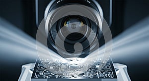 AI Machine Vision Inspecting Microchip on Circuit Board