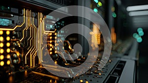 Advanced Technology Visualization: processor microchip starting artificial intelligence digitalization of neural networking and