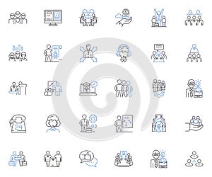 Advancement journey line icons collection. Progression, Growth, Development, Transformation, Evolvement, Succession