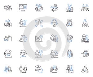 Advancement journey line icons collection. Progression, Growth, Development, Transformation, Evolvement, Succession photo