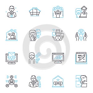 Advancement Process linear icons set. Development, Progress, Improvement, Advancement, Growth, Evolution, Refinement