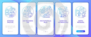 Advantages of UHT milk blue gradient onboarding mobile app screen