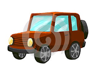 Advanture car red jeep off road style cartoon drawing illustration art