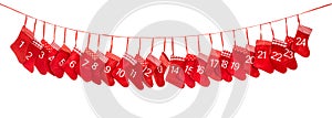 Advent calendar 1-24. Red christmas stocking decoration