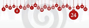advent calendar 1 to 24 on christmas balls