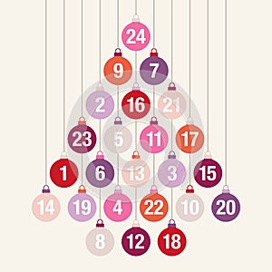 Advent Calendar Abstract Christmas Tree Of Hanging Baubles Pink Orange Purple Beige Background