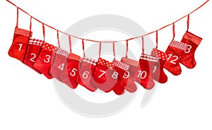 Advent calendar. Christmas decoration red stocking