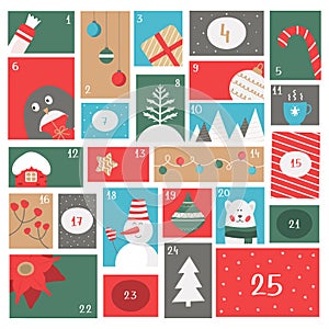 Advent calendar with christmas elements.