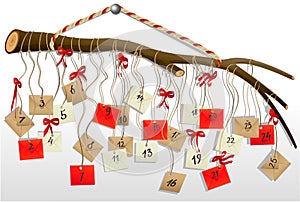 Advent calendar with letters on  branch