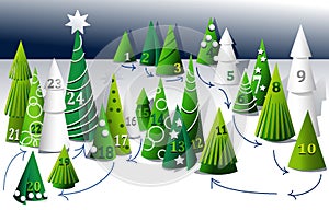 Advent calendar with paper Christmas trees