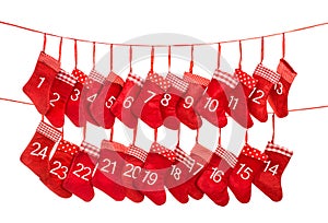 Advent calendar Red christmas stocking decoration